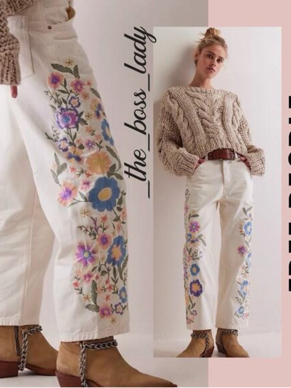 Free People Willow Floral Embroidery Jeans In Ecru